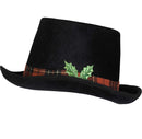 Snowman Top Hat Accessory - Black Velvet Snow Man Top Hat with Berries and Holly and Red Plaid Trim Band Costume Accessories for Adults and Kids