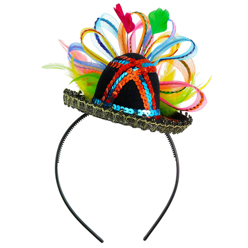 Womens Fiesta Sombrero Headband - Mexican Fancy Fascinator Girls Hair Accessories for Kids and Adults