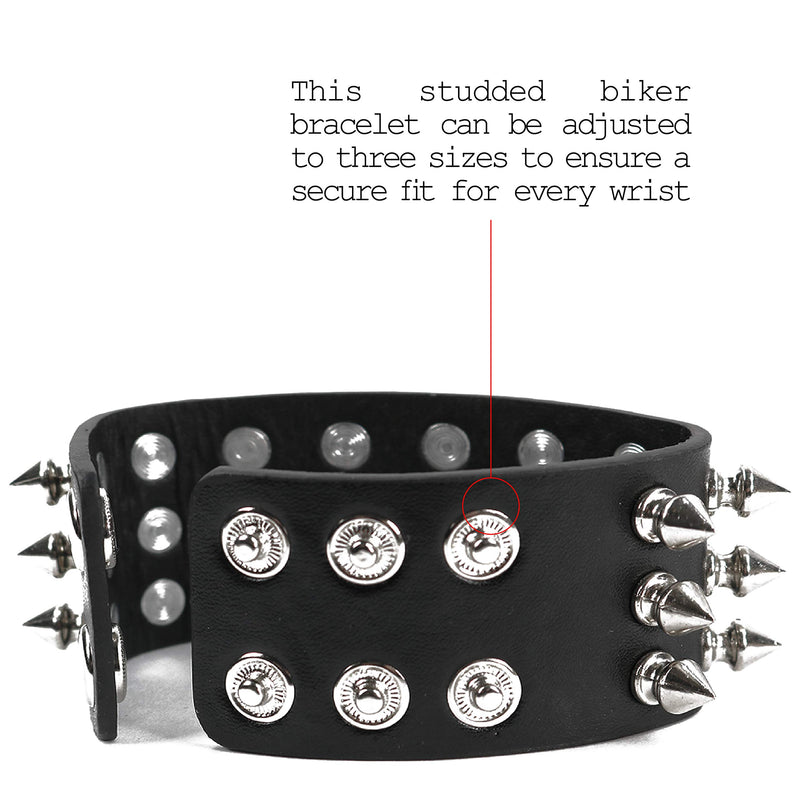 Punk Leather Spike Bracelet - Leather Cuff Biker Bracelet with Spikes for Men, Women and Kids