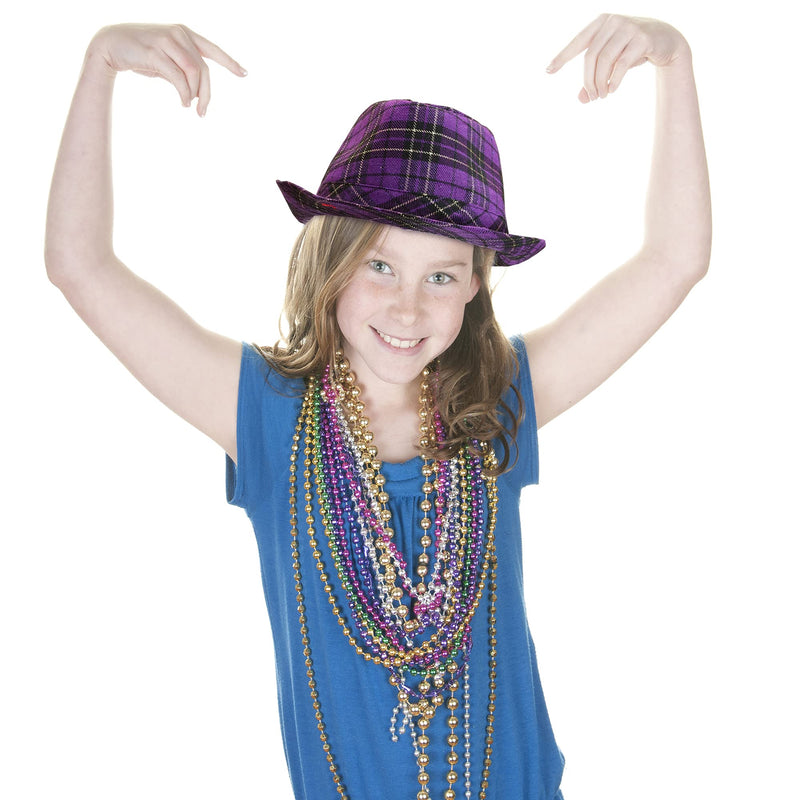 Mardi Gras Fedora Hat - Plaid Purple Mardi Gras Costume Accessories Headwear for French Parade and Party for Men Women and Children