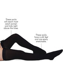 Bow Accent Thigh Highs - Black Over the Knee High Stockings with Black Satin Ribbon Bow Accent for Women and Girls