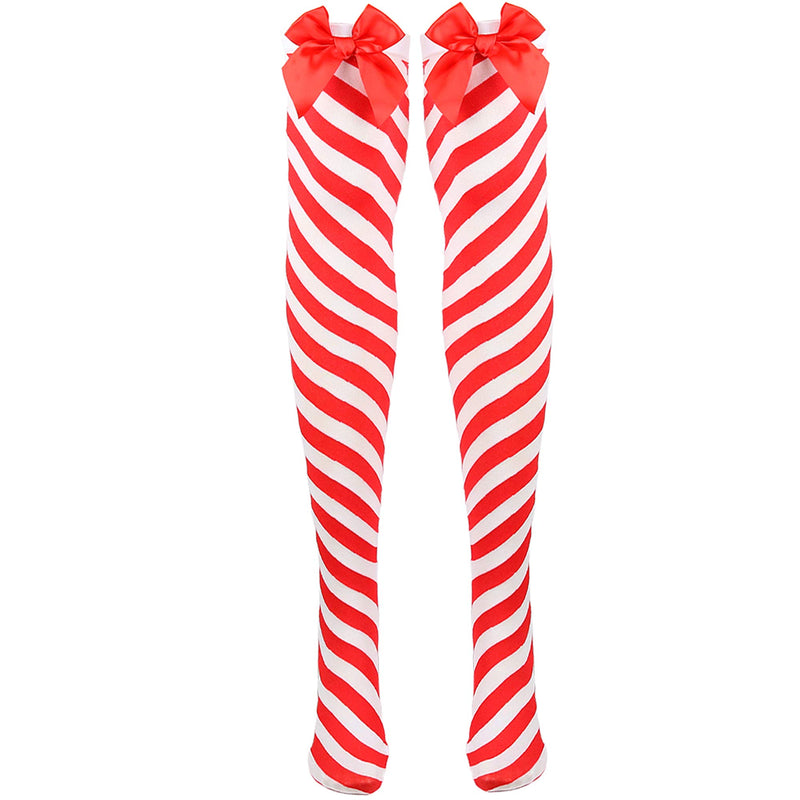 Peppermint Candy Cane Socks - Red and White Striped Christmas Holiday Candy Canes Stockings for Women and Girls