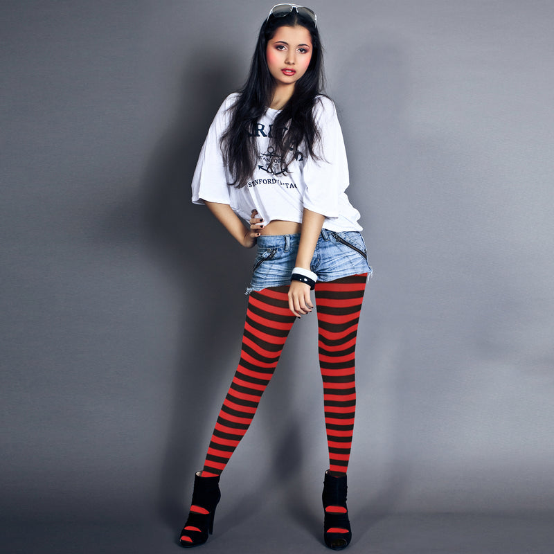 Pinkromance Opaque Stripe Tights For Women - Black/White Or Black/Red - Perfect For Witch Costume
