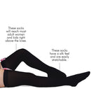 Bow Accent Thigh Highs - Black Over the Knee High Stockings with Pink Satin Ribbon Bow Accent for Women and Girls