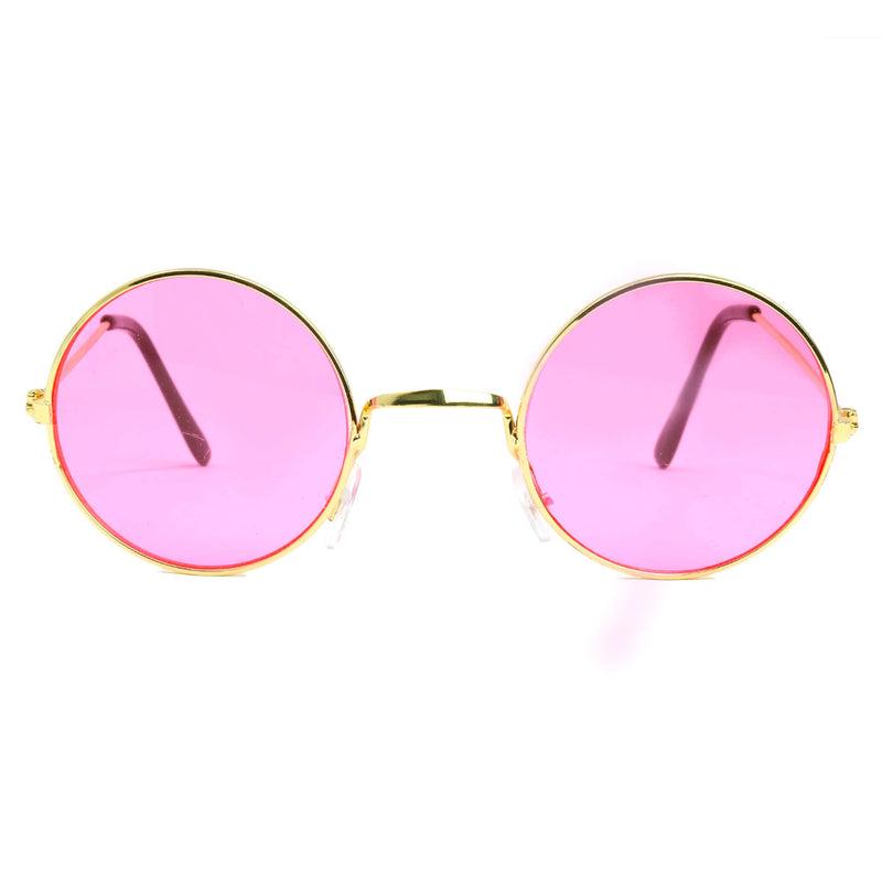 Pink Round Hippie Glasses - Pink 60's Style Hipster Circle Sunglasses - 1 Pair