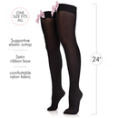 Bow Accent Thigh Highs - Black Over the Knee High Stockings with Pink Satin Ribbon Bow Accent for Women and Girls
