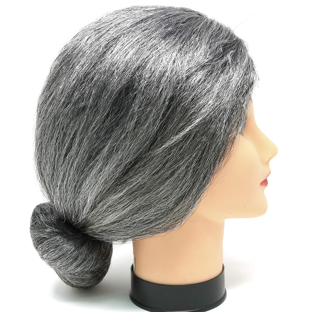 Old Lady Costume Wig Silver Granny Bun Wig Costume Accessories P