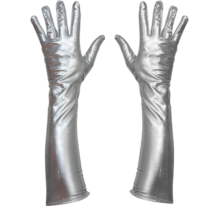 Silver Metallic Opera Gloves - Roaring 20's Fancy Flapper Elbow Evening Gloves Accessories for Women and Girls