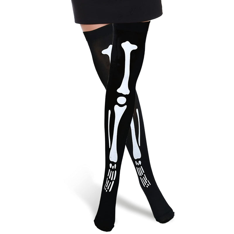 Skeleton Thigh High Socks - Goth Costume Bone Over The Knee High Sock Anatomical Skeletal Spooky Tight Stockings - 1 Pair