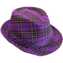 Mardi Gras Fedora Hat - Plaid Purple Mardi Gras Costume Accessories Headwear for French Parade and Party for Men Women and Children