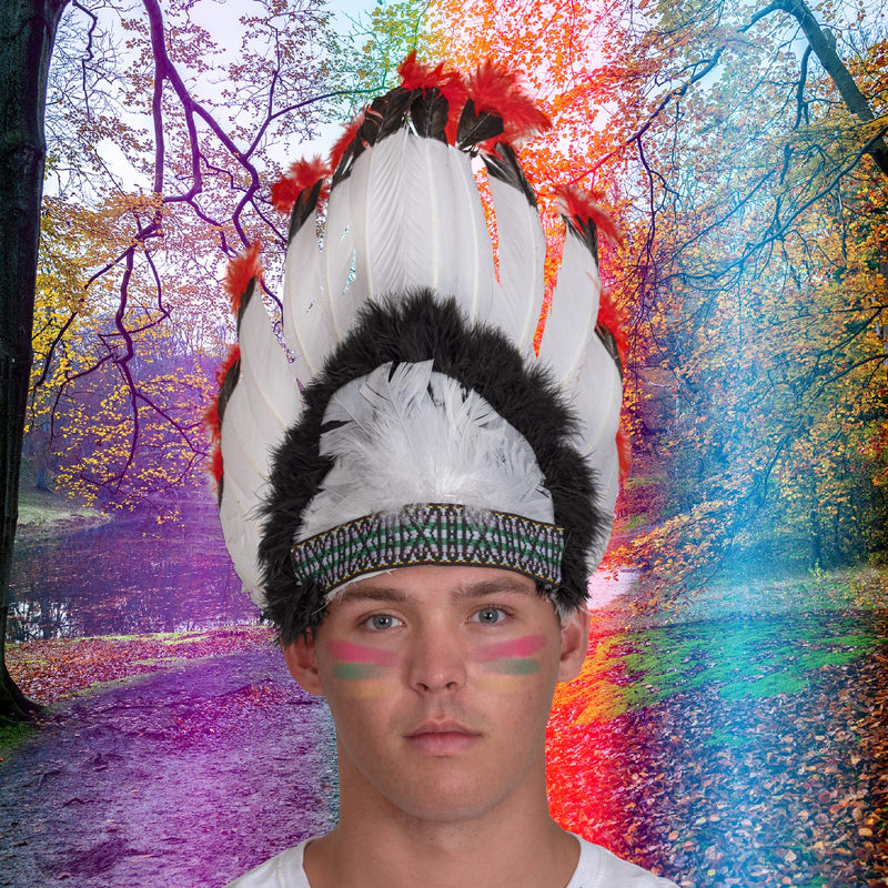 Native American Chief Headdress - Indian Costume Feather Head Dress Headpiece Headband Accessories for Adults and Kids