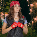 Fingerless Biker Jazz Gloves - 80s Style Gothic Red Faux Leather Punk Biker Gloves with Heart Cutout for Women and Kids