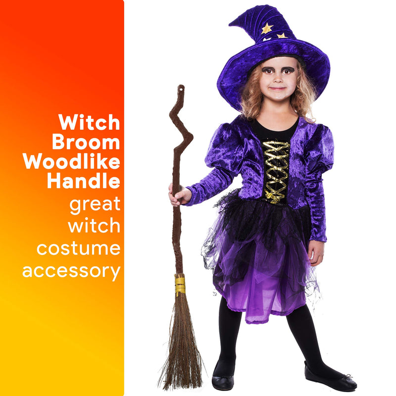 Witch Broomstick Costume Accessories - Realistic Wizard Flying Broom Stick Costumes Accessory for Kids and Adults Brown