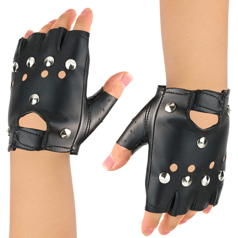 Cool Mens Punk Black Leather Half-Finger Rock Gloves Motorcycle Gloves