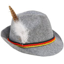 German Oktoberfest Alpine Fedora - Bavarian Swiss Traditional Trachten Felt Costume Hat with Feather for Kids and Adults Grey