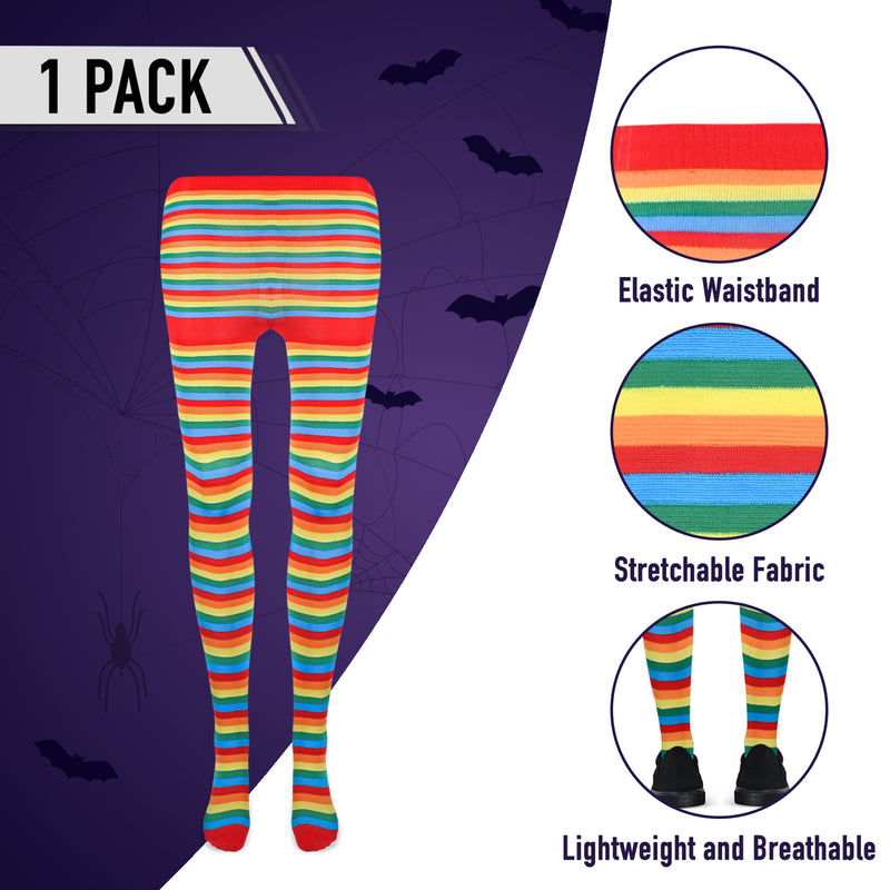 Colorful Rainbow Striped Tights - Striped Nylon Clown Stretch Pantyhose LGBT Stocking Accessories for Every Day Attire and Costumes for Men, Women and Kids