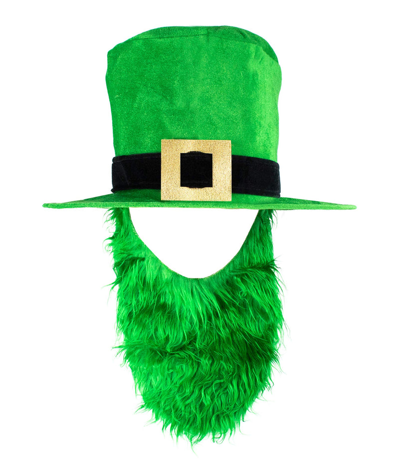 Irish Hat and Beard - Green Leprechaun Top Hat and Beard St Patricks Day Costume Accessories