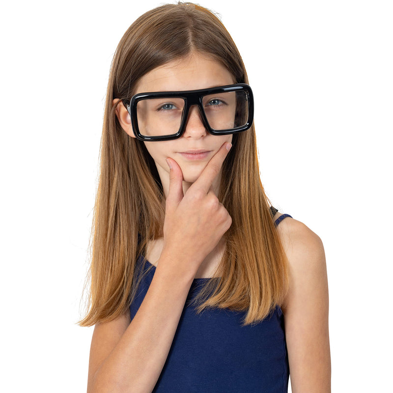 Black Oversized Thick Glasses – Shiny Square Frame Old Man Nerd Costum