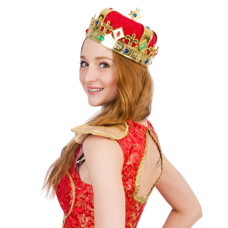 Regal Gold King Crown - Royal Red Felt Imperial Jeweled Mens and Womens Unisex Party Dress Up Accessory Crowns - 1 Piece
