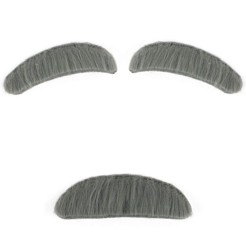 Eyebrow and Mustache Set - Old Man Bushy Stick On Fake Grey Eyebrows and Moustache Kit for Men, Women and Children