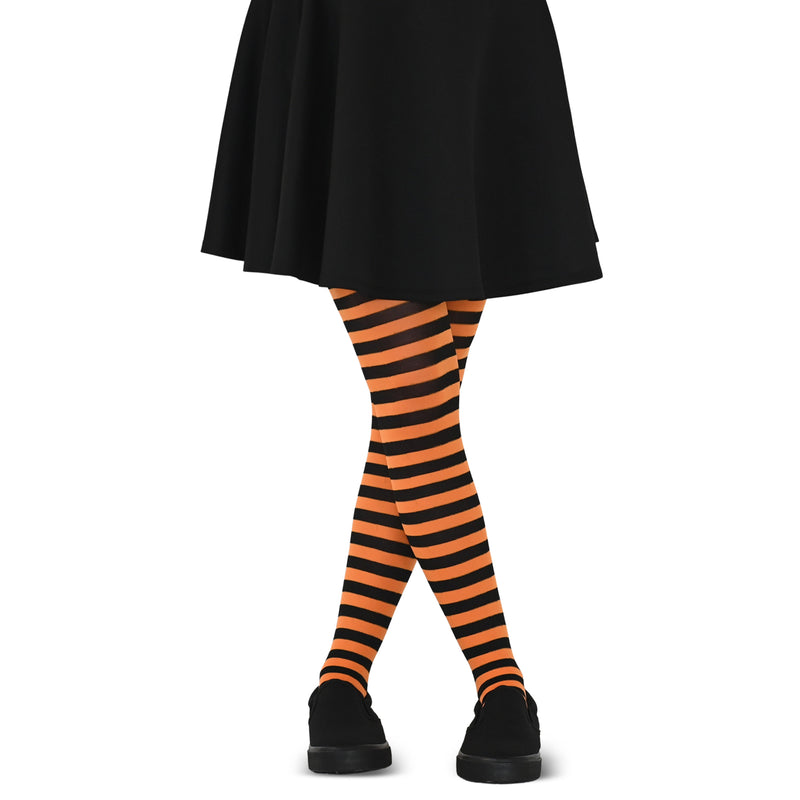 Black and Orange Tights - Striped Nylon Stretch Pantyhose Stocking Accessories for Every Day Attire and Costumes for Men, Women and Kids