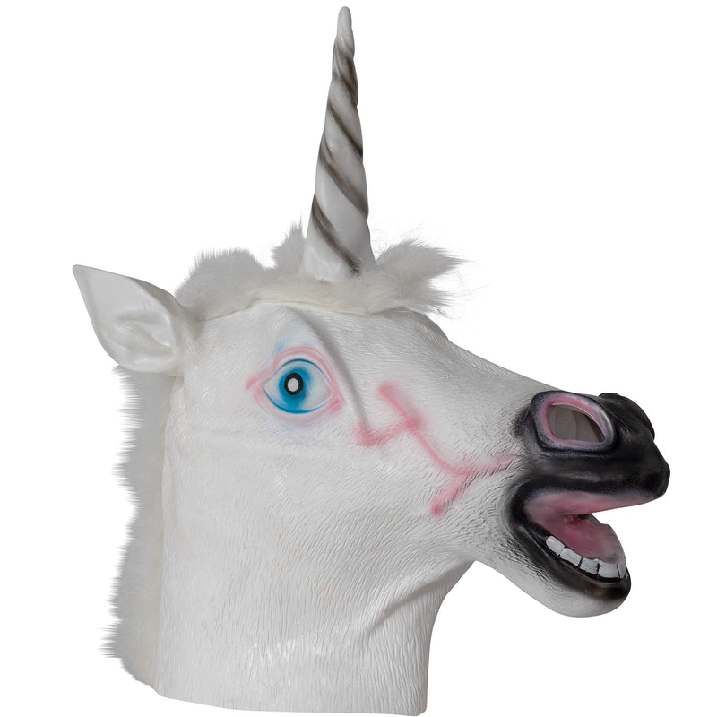 Unicorn Head Costume Accessory - Realistic White and Pink Animal Unicorn Horse Head for All Ages