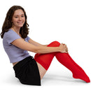 Bow Accent Thigh Highs - Red Over The Knee High Stockings with Red Satin Ribbon Bow Accent for Women and Girls