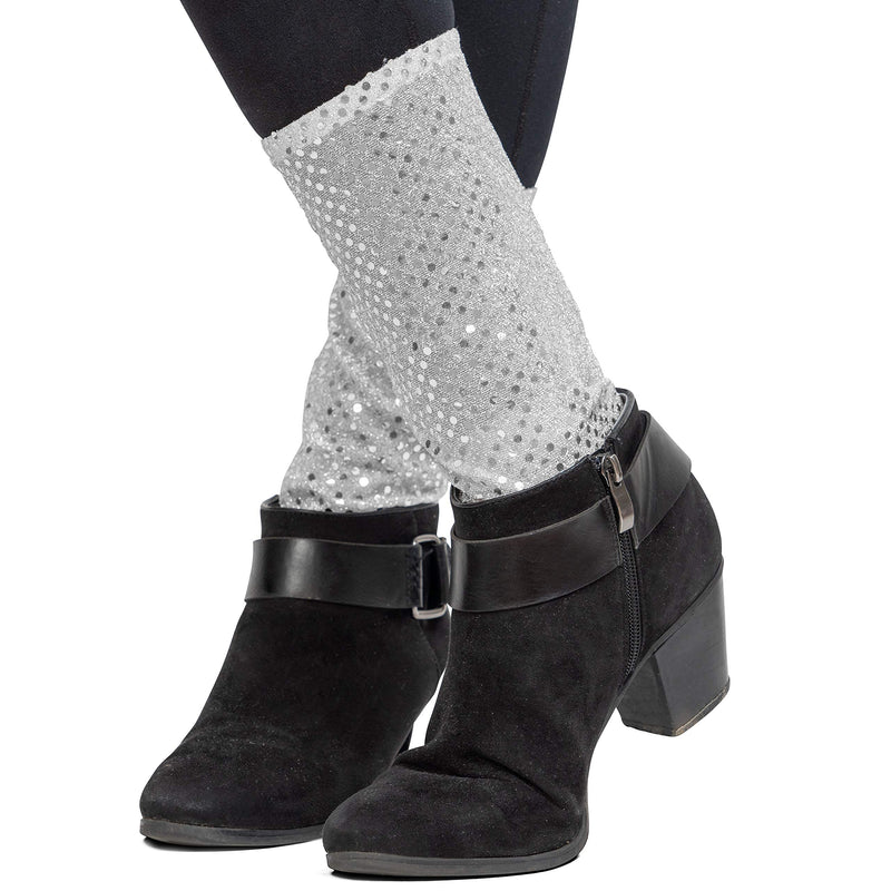 Silver Sequin Costume Socks - Sparkle Dance Party Silver Sequined Shiny Sock Cover Cuffs Costumes Accessories