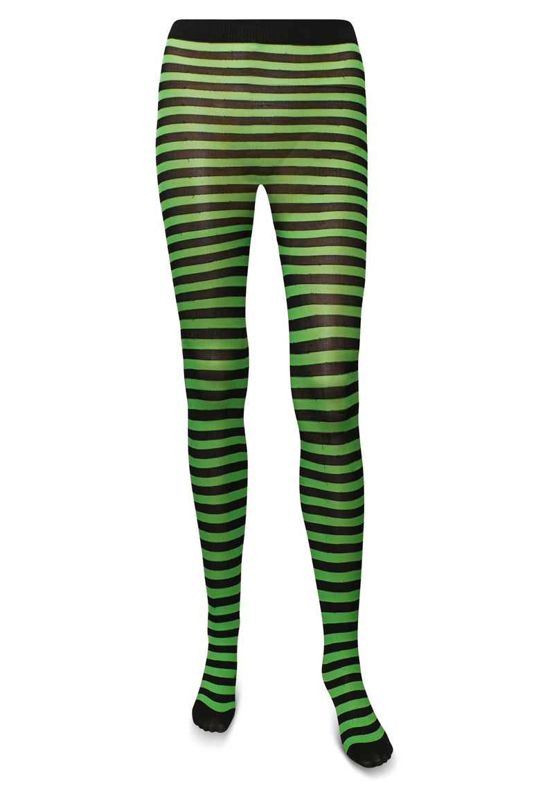 Black and Green Tights - Striped Nylon Stretch Pantyhose Stocking Acce