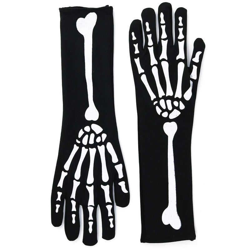 Bone Hand Skeleton Gloves - Skeleton Accessories Stretch Elbow Gloves for Adults and Kids Black