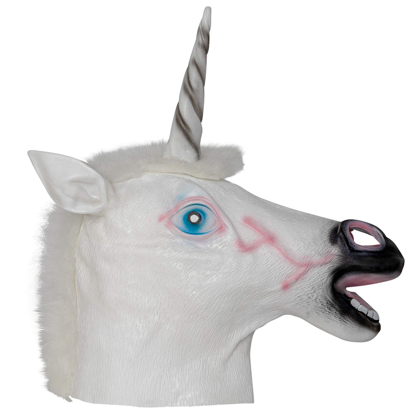 Unicorn Head Costume Accessory - Realistic White and Pink Animal Unicorn Horse Head for All Ages