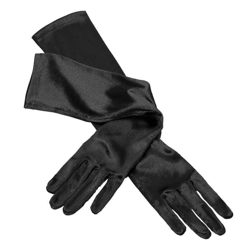 Black Satin Opera Gloves - Roaring 20's Fancy Flapper Elbow Gloves - 1 Pair
