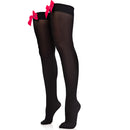 Bow Accent Thigh Highs - Black Over the Knee High Stockings with Red Satin Ribbon Bow Accent for Women and Girls