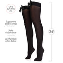 Bow Accent Thigh Highs - Black Over the Knee High Stockings with Black Satin Ribbon Bow Accent for Women and Girls