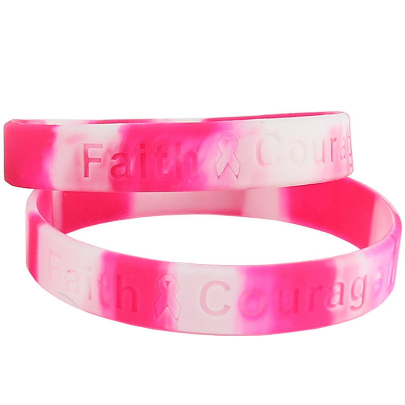 Breast Cancer Awareness Bracelets - Pink Ribbon Camouflage Silicone Rubber Cancer Support Bulk Party Giveaways Favors - Lot of 50
