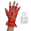 Fingerless Lace Red Gloves - Ladies and Girls Ruffled Lace Finger Free Bridal Wrist Gloves