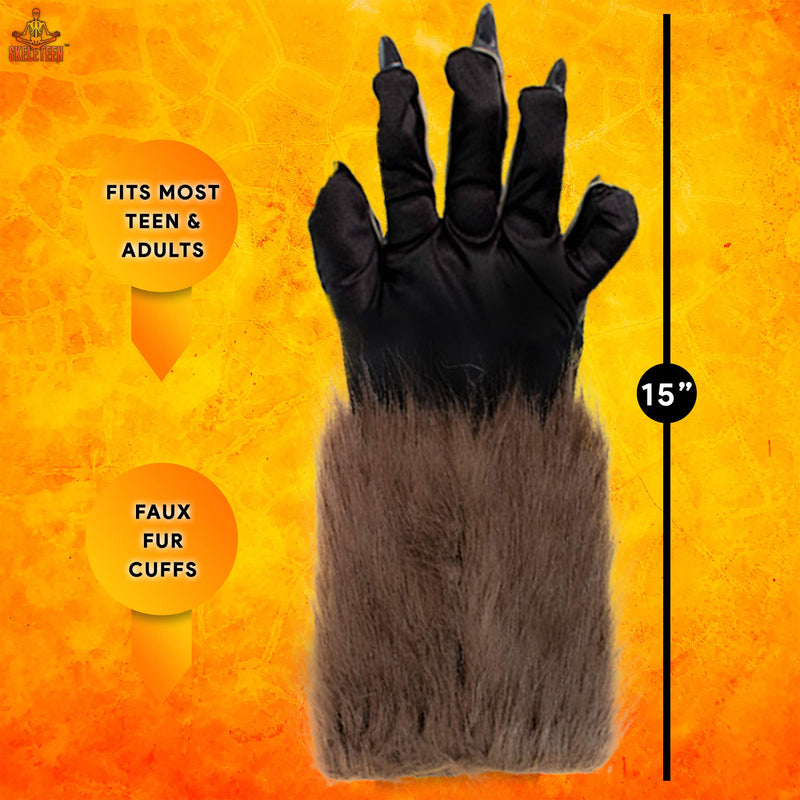 Werewolf Hand Costume Gloves - Brown Hairy Wolf Claw Hands Paws Monster Costume Accessories for Kids and Adults