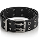 Double Grommet Punk Belt - Black Faux Leather 2 Prong and Holes Aesthetic Grunge Belts for Men Women and Kids