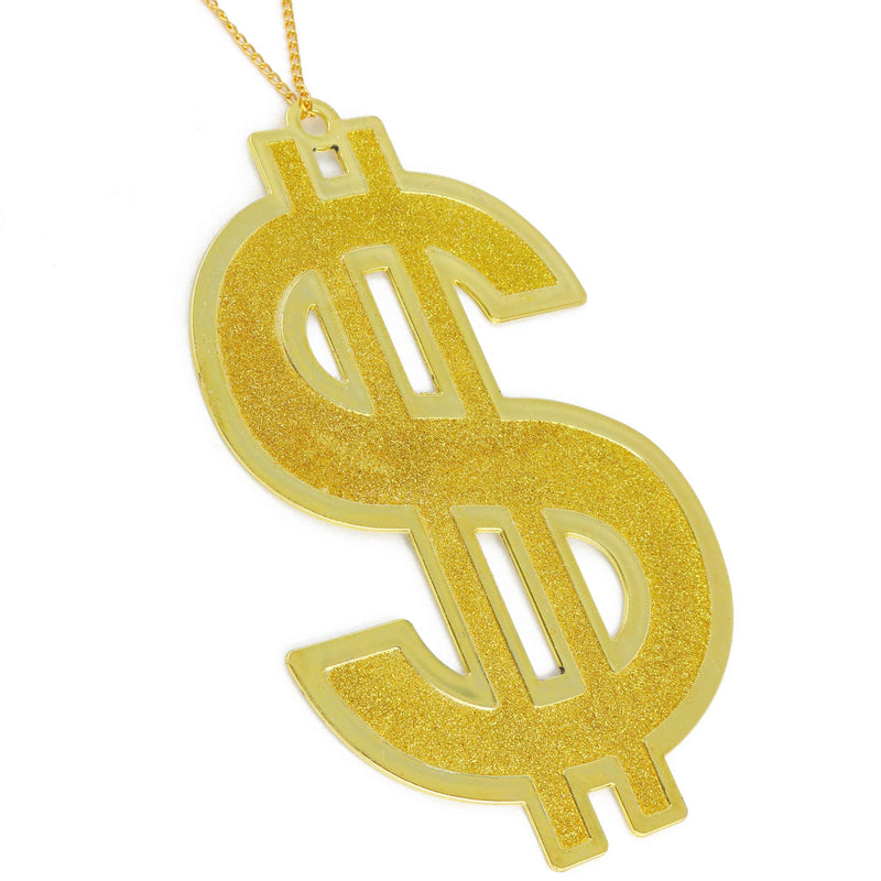 Hip Hop Gold Necklace - Rapper Dollar Sign Medallion Gangster Golden Chain Costume Bling Jewelry