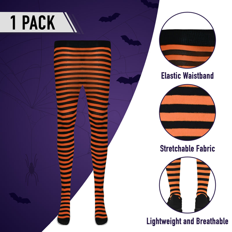 Black and Orange Tights - Striped Nylon Stretch Pantyhose Stocking Accessories for Every Day Attire and Costumes for Men, Women and Kids