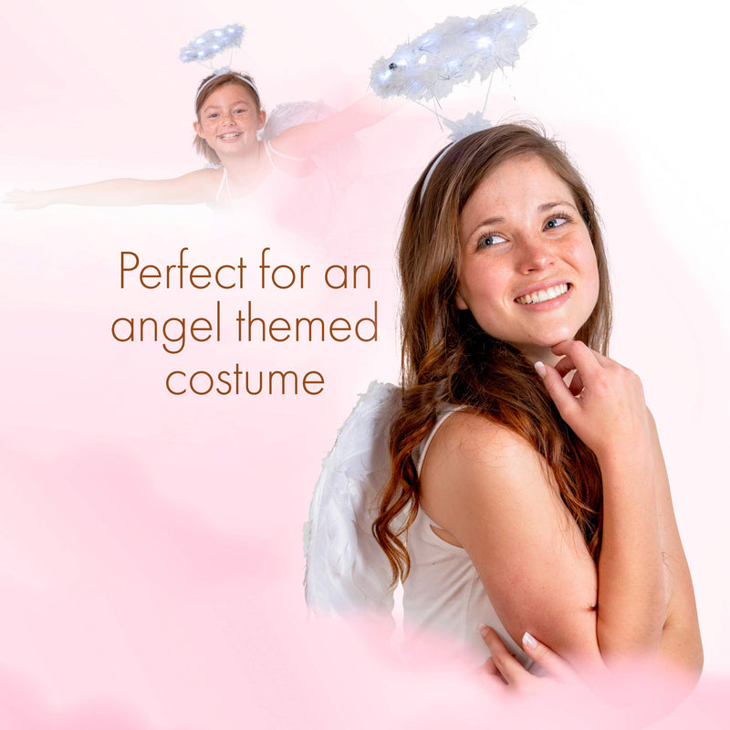 Light Up Angel Halo - White Feather Fluffy LED Halo Headband Accessories for Angel Costumes for Adults and Kids
