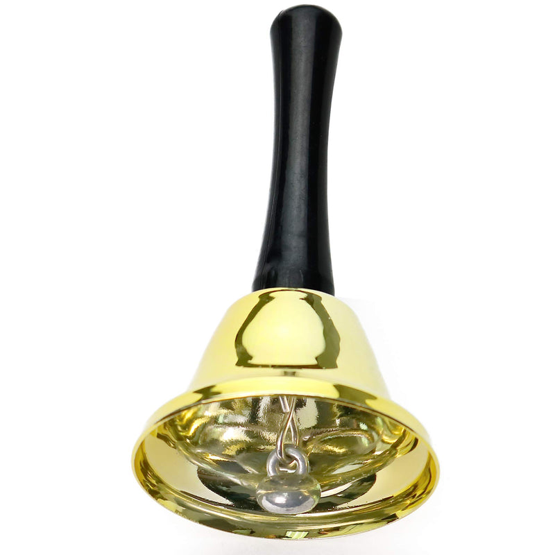 Gold Ringing Hand Bell - Loud Metal Handheld Ring Tea Bell for Calling Attention and Assistance