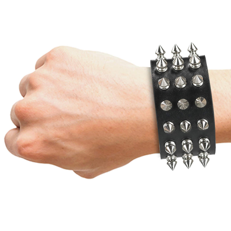 Punk Leather Spike Bracelet - Leather Cuff Biker Bracelet with Spikes for Men, Women and Kids