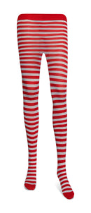 White and Red Tights - Striped Nylon Stretch Pantyhose Stocking Accessories for Every Day Attire and Costumes for Men, Women and Kids
