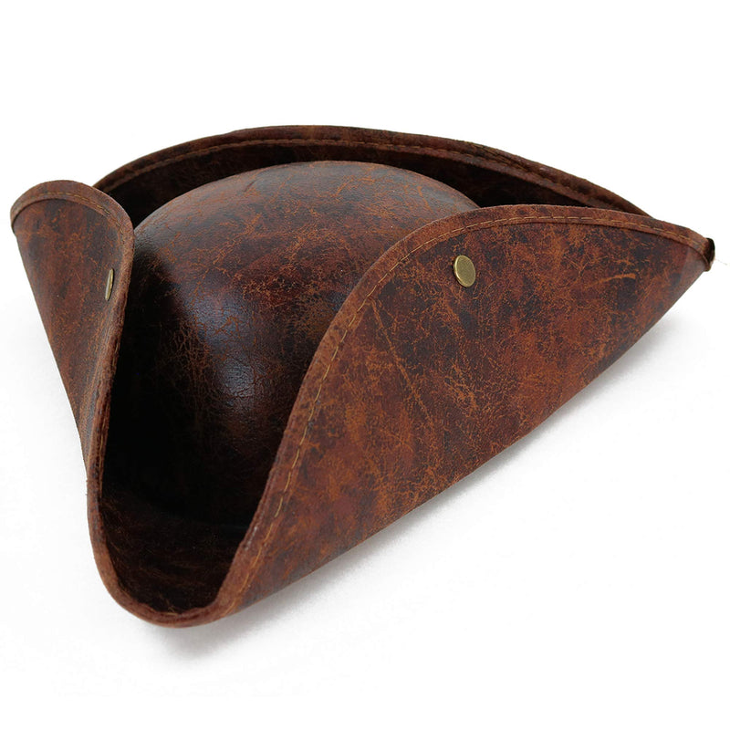 Faux Leather Pirate Hat - Brown Distressed Leather Colonial Style Tricorn Hat