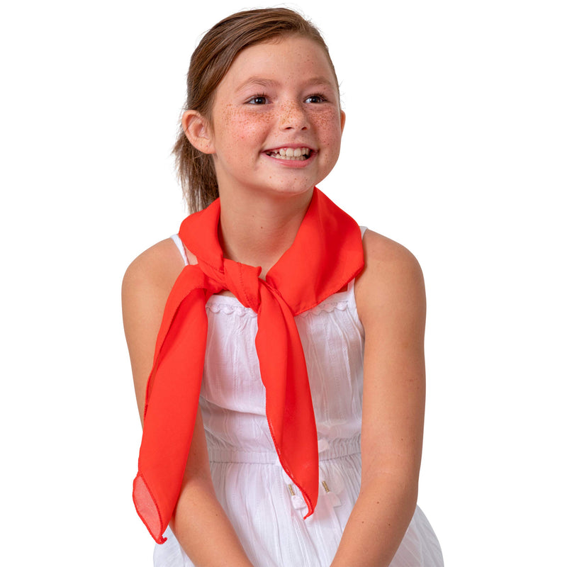 Chiffon Head Neck Scarf - Red Classic Retro Sheer Square Head Scarves Handkerchiefs Handbag Ties for Women and Girls
