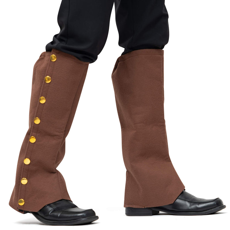 Faux Suede Steampunk Boots - Over The Shoe Brown Costume Boots Accessories with Gold Buttons for Medieval and Renaissance Costumes for Adults and Children