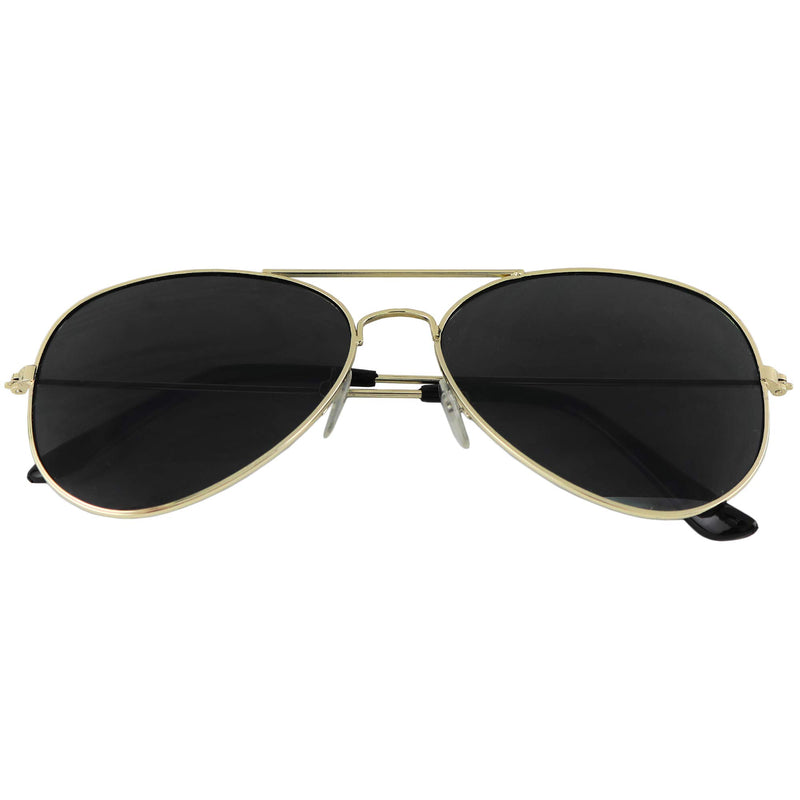 Black Gold Aviator Sunglasses - Military Style Dark Sun Glasses with G