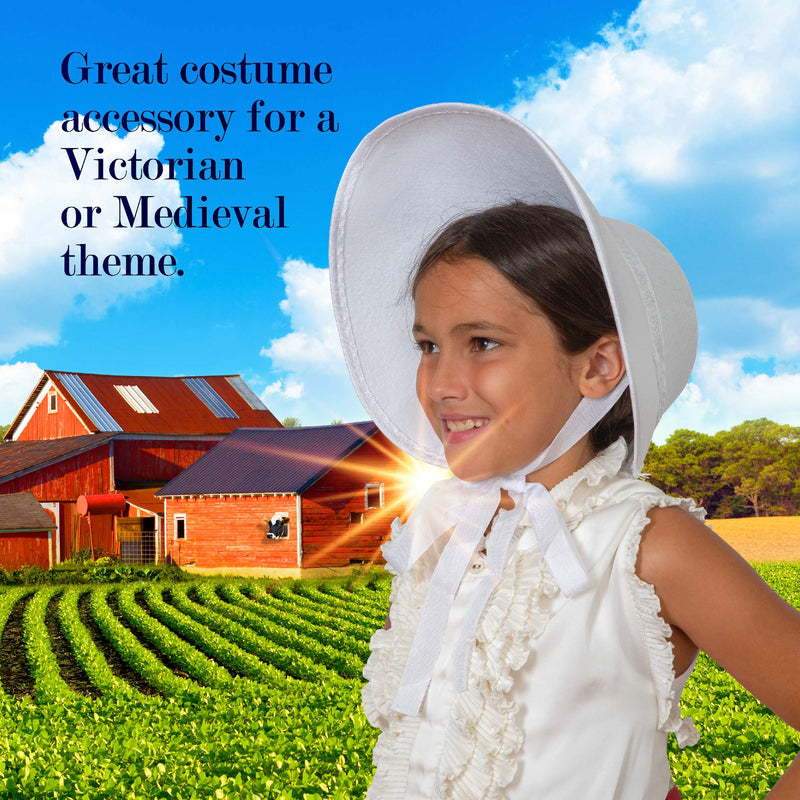 Vintage Old Fashioned Bonnet - White Colonial Pioneer Prairie Felt Sun Hat Costume Bonnets for Women and Children