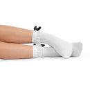 White Ruffled Anklet Socks - Frilly White Opaque Lace Ruffles Top Trim Bobby Sock With Black Satin Back Bow